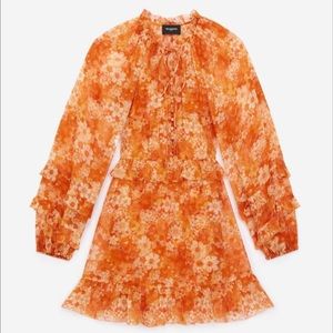 The Kooples Orange Floral Printed Short Dress